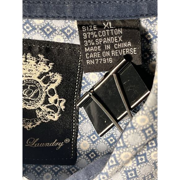 English‎ Laundry Men’s XL Stretch Shirt Blue Geometric Print Button Down - Picture 4 of 10